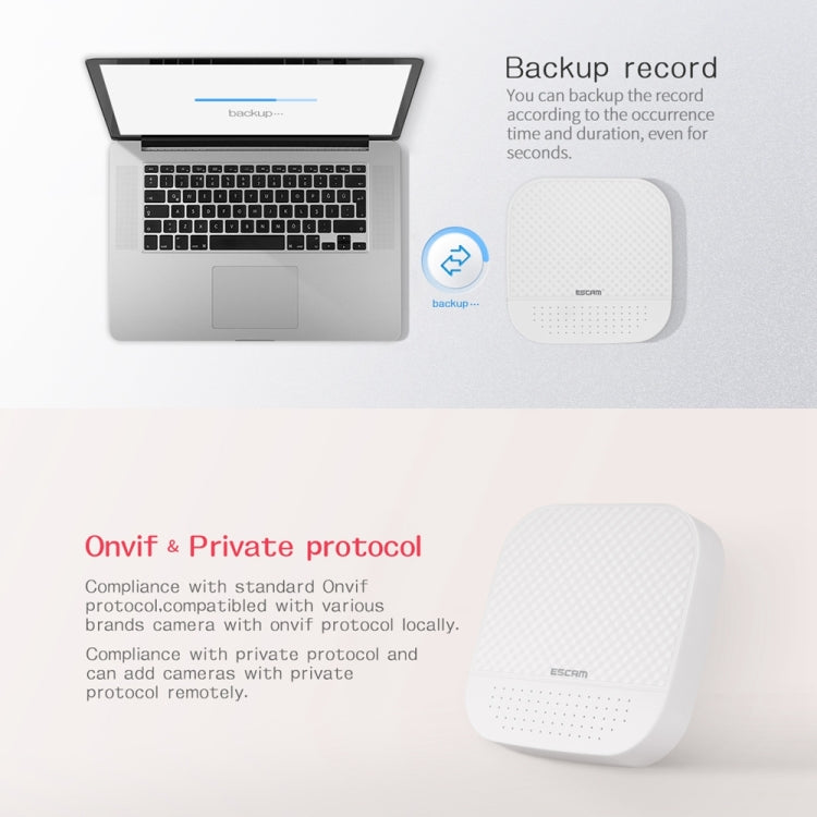 ESCAM PVR204 1080P 4CH+2CH ONVIF NVR เครื่องบันทึกวิดีโอดิจิตอลพร้อม 2CH Cloud Channel สำหรับระบบกล้อง IP, PVR204