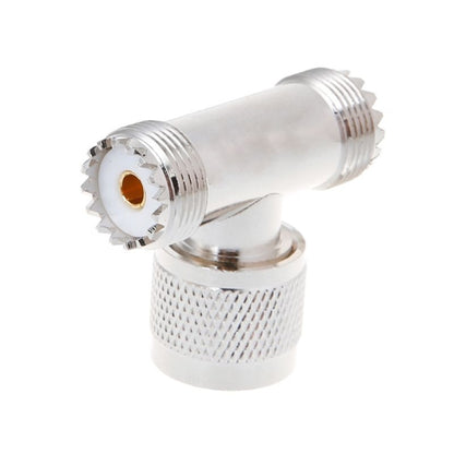 T-shape UHF ตัวผู้ PL259 ถึง 2 UHF ตัวเมีย อะแดปเตอร์