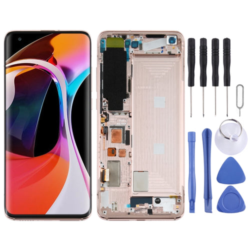 หน้าจอแอลซีดีและชุดประกอบDigitizerพร้อมกรอบสำหรับXiaomi Mi 10 5G / Mi 10 Pro 5G M2001J2G, M2001J2I (รุ่นS), For Xiaomi Mi 10 5G (S Version)(Gold)