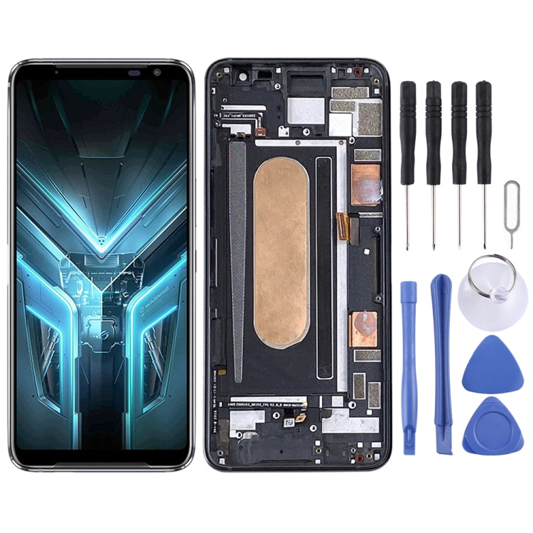 วัสดุ OLED หน้าจอ LCD และชุดประกอบ Digitizer พร้อมกรอบสำหรับ Asus ROG โทรศัพท์ 3 ZS661KS I003DD, For Asus ROG Phone 3 ZS661KS I003DD