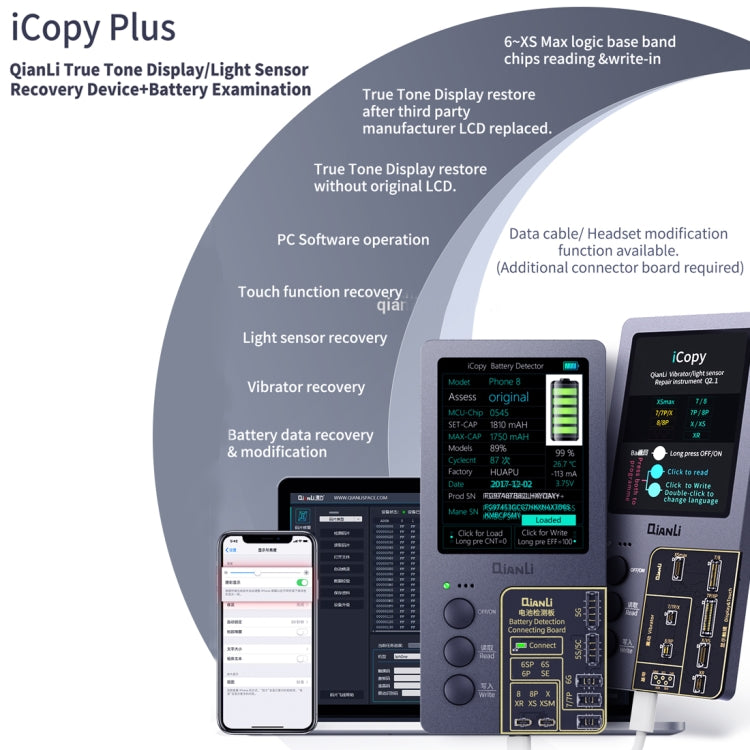 Qianli iCopy Plus 3 in 1 หน้าจอ LCD สีเดิมซ่อมโปรแกรมเมอร์สำหรับ iPhone, 3 in 1 For iPhone 6-12 Series