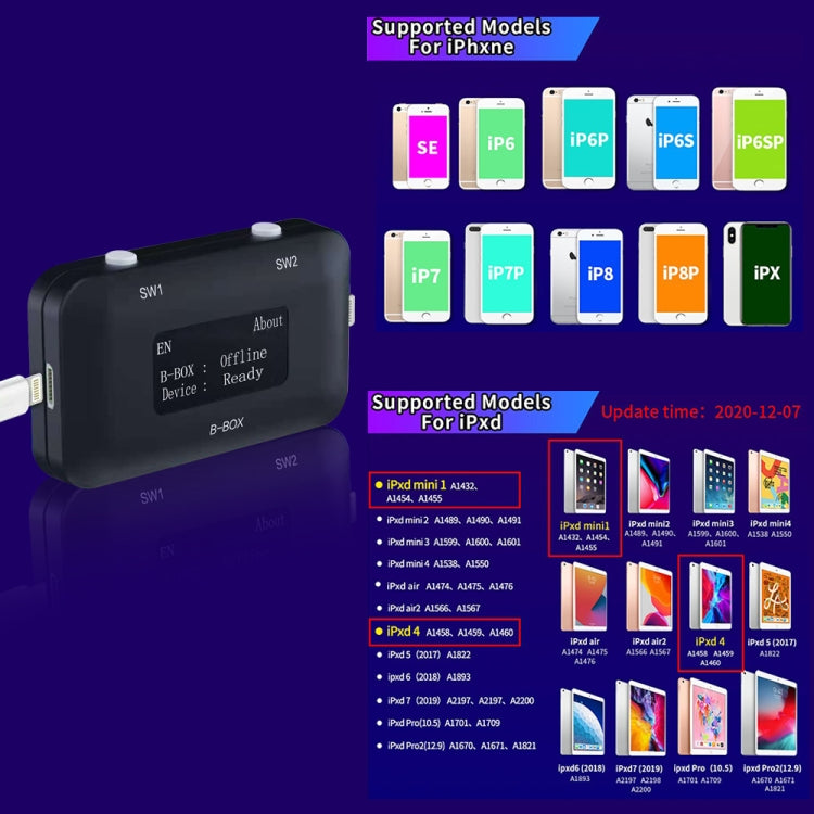 B-BOX การอ่านการเขียนฮาร์ดดิสก์เปลี่ยนการเขียนโปรแกรม SN พร้อมหน้าจอ 1.3 นิ้วสำหรับ iPhone 7-11, B-BOX