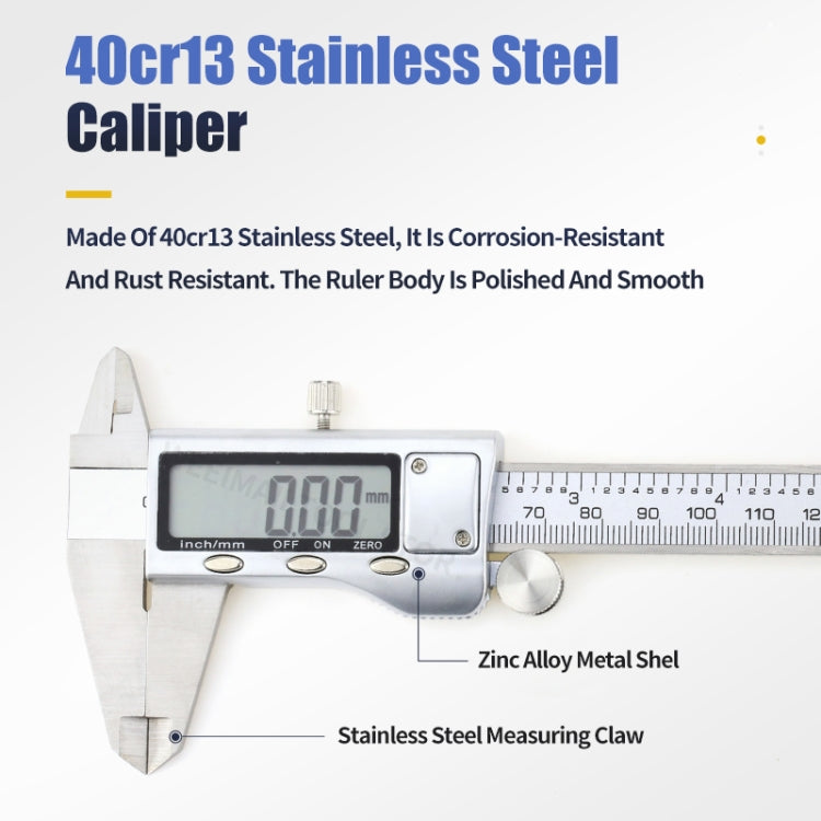 0-150 มม. LCD เครื่องวัดเส้นผ่าศูนย์กลางดิจิตอลอิเล็กทรอนิกส์ดิจิตอล Vernier Caliper, 0-150mm (Silver)
