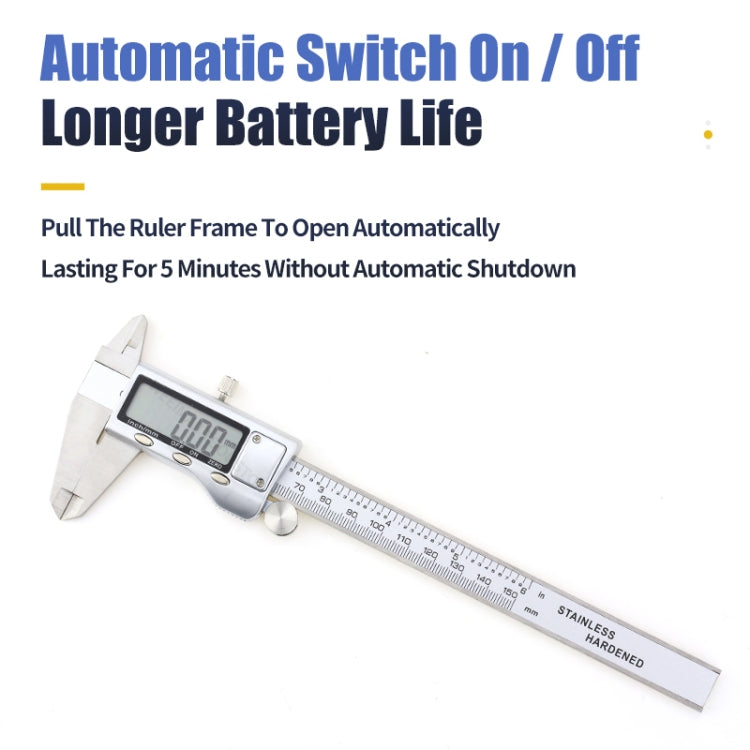 0-150 มม. LCD เครื่องวัดเส้นผ่าศูนย์กลางดิจิตอลอิเล็กทรอนิกส์ดิจิตอล Vernier Caliper, 0-150mm (Silver)