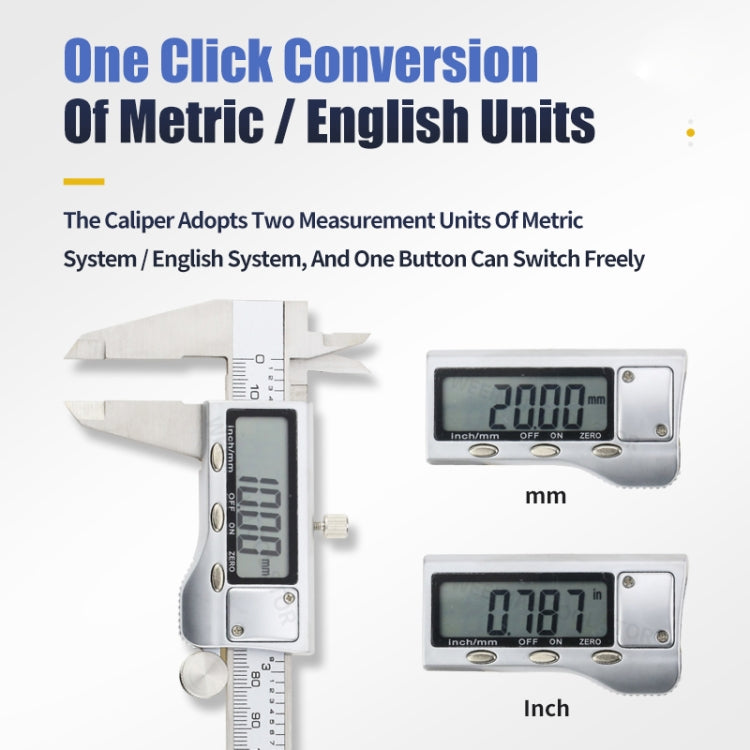 0-150 มม. LCD เครื่องวัดเส้นผ่าศูนย์กลางดิจิตอลอิเล็กทรอนิกส์ดิจิตอล Vernier Caliper, 0-150mm (Silver)