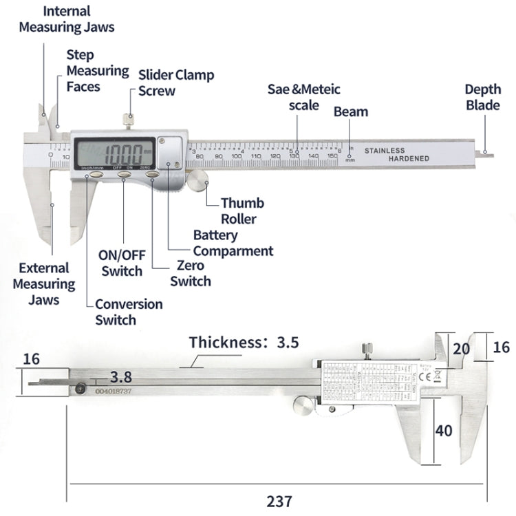 0-150 มม. LCD เครื่องวัดเส้นผ่าศูนย์กลางดิจิตอลอิเล็กทรอนิกส์ดิจิตอล Vernier Caliper, 0-150mm (Silver)