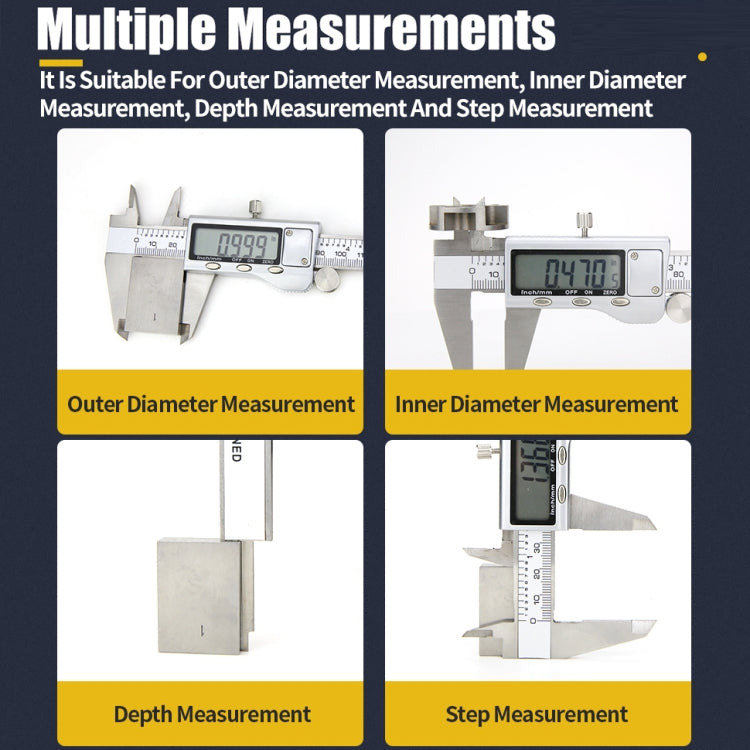 0-150 มม. LCD เครื่องวัดเส้นผ่าศูนย์กลางดิจิตอลอิเล็กทรอนิกส์ดิจิตอล Vernier Caliper, 0-150mm (Silver)