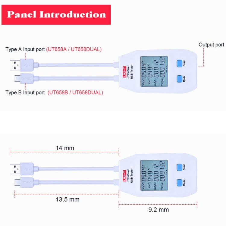 UNI-T USB โวลต์มิเตอร์แอมมิเตอร์เครื่องทดสอบ UT658DUAL, UT658DUAL