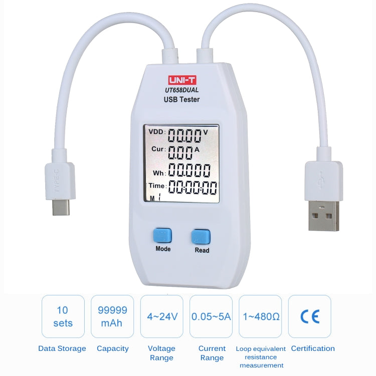 UNI-T USB โวลต์มิเตอร์แอมมิเตอร์เครื่องทดสอบ UT658DUAL, UT658DUAL