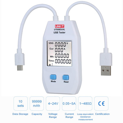 UNI-T USB โวลต์มิเตอร์แอมมิเตอร์เครื่องทดสอบ UT658DUAL, UT658DUAL