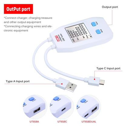 UNI-T USB โวลต์มิเตอร์แอมมิเตอร์เครื่องทดสอบ UT658DUAL, UT658DUAL