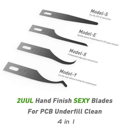2UUL 5 in 1 PCB ทำความสะอาดเมนบอร์ดมัลติฟังก์ชั่น BGA ชิปกาวทำความสะอาดขูด Pry Knife, 2UUL 5 in 1