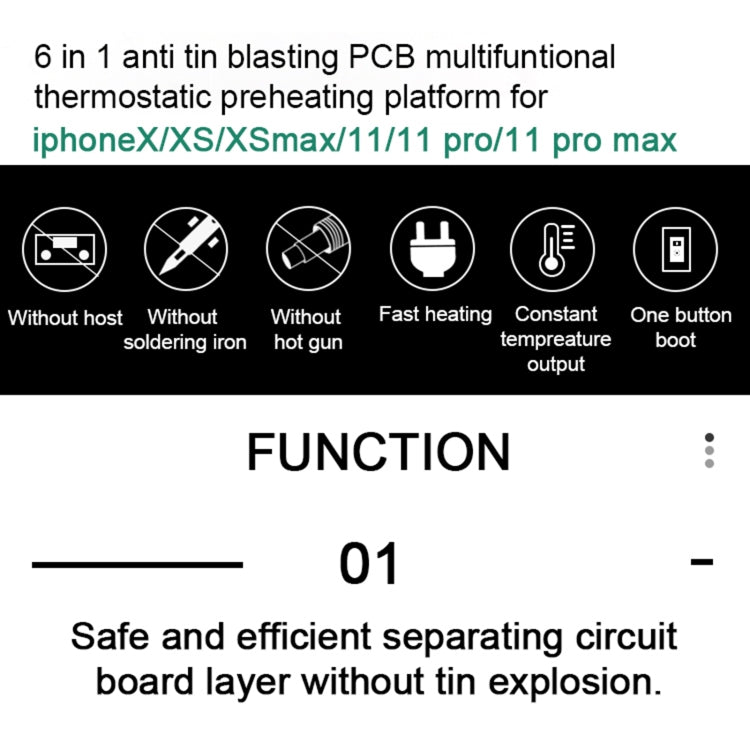 บากู BA-676 110V-120V Multifuntional PCB IC กาวลบแพลตฟอร์มทำความร้อนอุณหภูมิสำหรับ iPhone X / XS / XS Max / 11 / 11 Pro / 11 Pro Max, ปลั๊ก CN, CN Plug