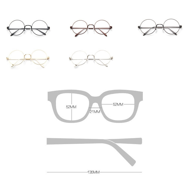 แว่นตากรอบกลม Small Fresh, Bronze, Gun gray, Round-Framed Glasses, Golden, Silver