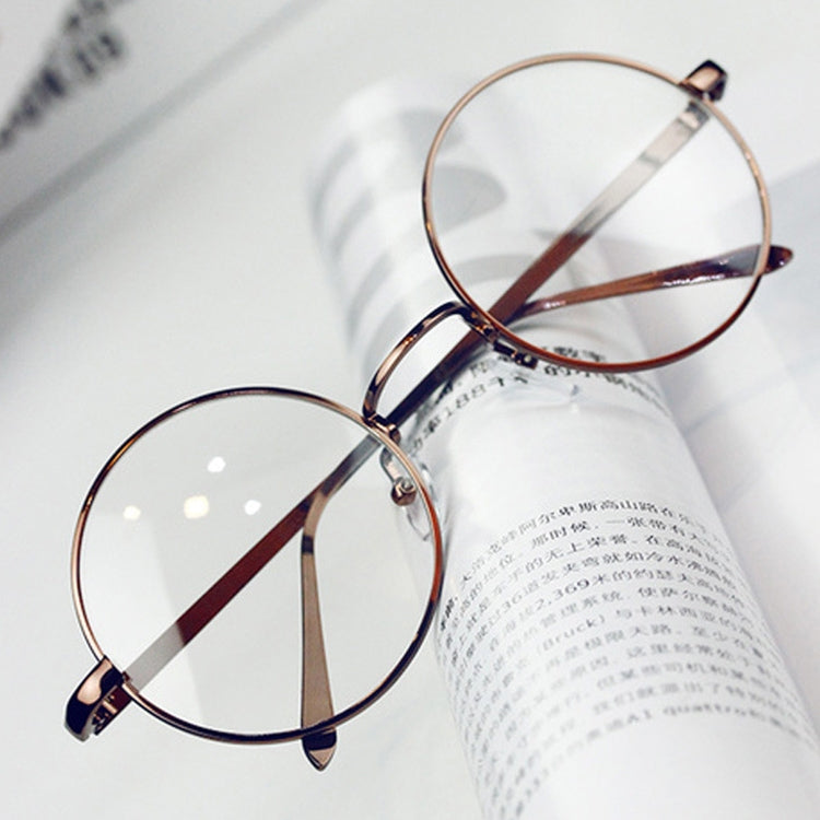 แว่นตากรอบกลม Small Fresh, Bronze, Gun gray, Round-Framed Glasses, Golden, Silver