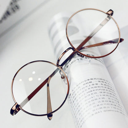 แว่นตากรอบกลม Small Fresh, Bronze, Gun gray, Round-Framed Glasses, Golden, Silver