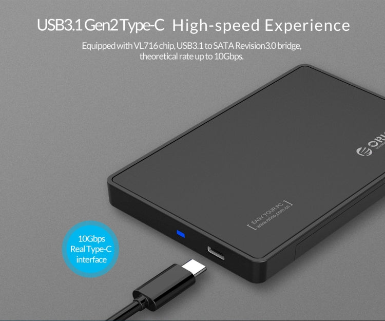ORICO กล่องใส่ฮาร์ดไดรฟ์ Type-C ขนาด 2.5 นิ้ว, USB 3.1 Gen2 Type-C