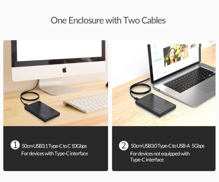 ORICO กล่องใส่ฮาร์ดไดรฟ์ Type-C ขนาด 2.5 นิ้ว, USB 3.1 Gen2 Type-C
