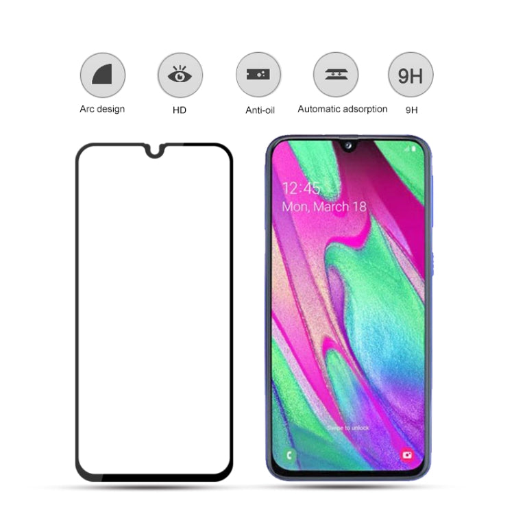 mocolo 0.33mm 9H 2.5D เต็มกาวผ้าไหมพิมพ์ฟิล์มกระจกนิรภัยสำหรับ Galaxy A40 รองรับการปลดล็อคลายนิ้วมือ (สีดำ)