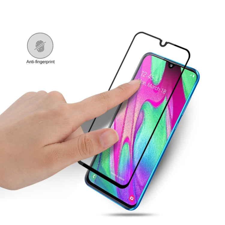 mocolo 0.33mm 9H 2.5D เต็มกาวผ้าไหมพิมพ์ฟิล์มกระจกนิรภัยสำหรับ Galaxy A40 รองรับการปลดล็อคลายนิ้วมือ (สีดำ)