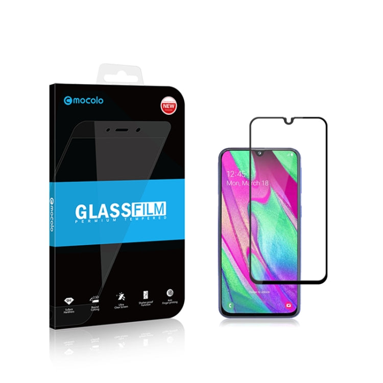 mocolo 0.33mm 9H 2.5D เต็มกาวผ้าไหมพิมพ์ฟิล์มกระจกนิรภัยสำหรับ Galaxy A40 รองรับการปลดล็อคลายนิ้วมือ (สีดำ)