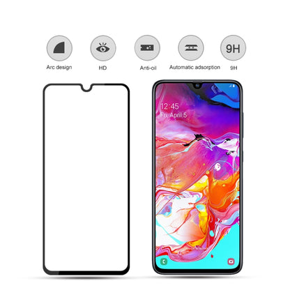 mocolo 0.33mm 9H 2.5D เต็มกาวผ้าไหมพิมพ์ฟิล์มกระจกนิรภัยสำหรับ Galaxy A70 รองรับการปลดล็อคลายนิ้วมือ (สีดำ), For Galaxy A70