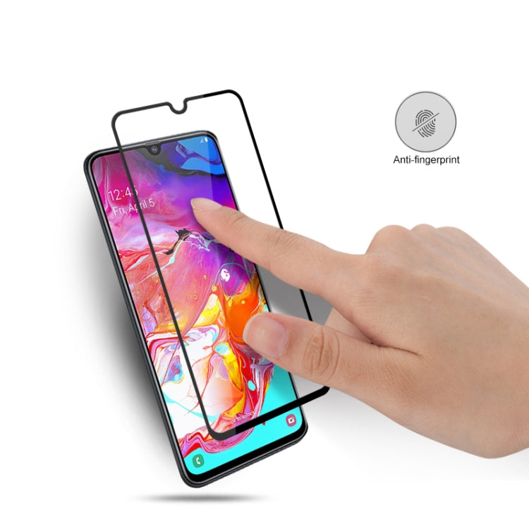 mocolo 0.33mm 9H 2.5D เต็มกาวผ้าไหมพิมพ์ฟิล์มกระจกนิรภัยสำหรับ Galaxy A70 รองรับการปลดล็อคลายนิ้วมือ (สีดำ), For Galaxy A70