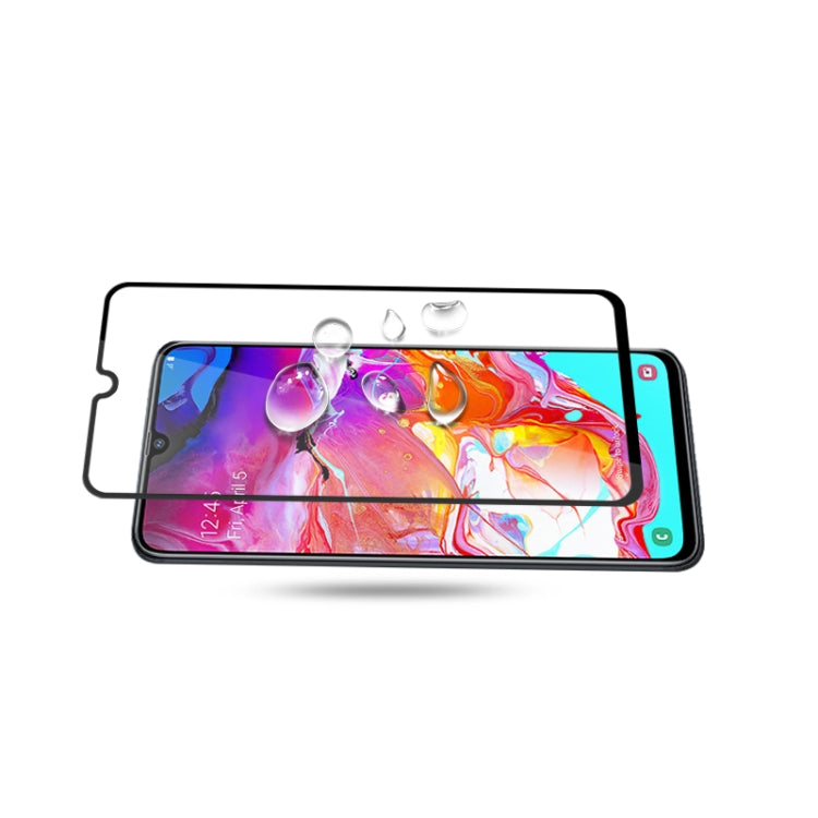 mocolo 0.33mm 9H 2.5D เต็มกาวผ้าไหมพิมพ์ฟิล์มกระจกนิรภัยสำหรับ Galaxy A70 รองรับการปลดล็อคลายนิ้วมือ (สีดำ), For Galaxy A70