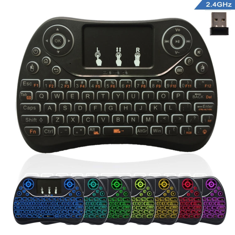 I8 Max 2.4GHz คีย์บอร์ดไร้สายขนาดเล็กพร้อมทัชแพดแบบชาร์จ Fly Air Mouse เกมอัจฉริยะ 7 สี Backlit
