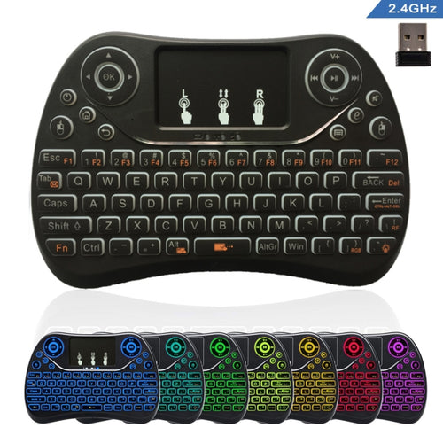 I8 Max 2.4GHz คีย์บอร์ดไร้สายขนาดเล็กพร้อมทัชแพดแบบชาร์จ Fly Air Mouse เกมอัจฉริยะ 7 สี Backlit
