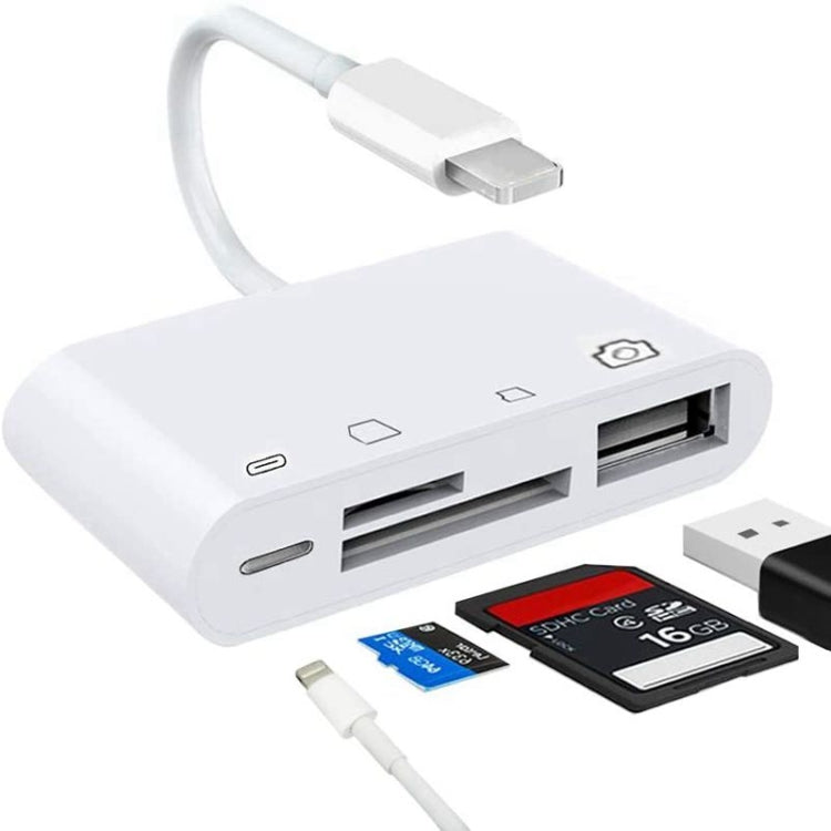 ZS-S1827 การ์ด SD 4 ใน 1 การ์ด TF การชาร์จ 8 พิน อินเตอร์เฟส USB ถึง 8 พินอินเตอร์เฟสกล้องอะแดปเตอร์อ่านรองรับระบบ iOS ทั้งหมด