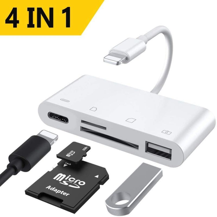 ZS-S1827 การ์ด SD 4 ใน 1 การ์ด TF การชาร์จ 8 พิน อินเตอร์เฟส USB ถึง 8 พินอินเตอร์เฟสกล้องอะแดปเตอร์อ่านรองรับระบบ iOS ทั้งหมด