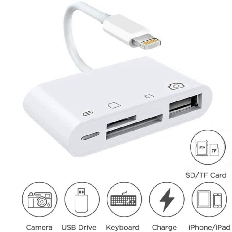 ZS-S1827 การ์ด SD 4 ใน 1 การ์ด TF การชาร์จ 8 พิน อินเตอร์เฟส USB ถึง 8 พินอินเตอร์เฟสกล้องอะแดปเตอร์อ่านรองรับระบบ iOS ทั้งหมด