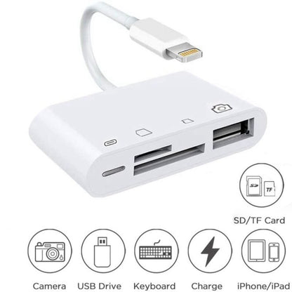 ZS-S1827 การ์ด SD 4 ใน 1 การ์ด TF การชาร์จ 8 พิน อินเตอร์เฟส USB ถึง 8 พินอินเตอร์เฟสกล้องอะแดปเตอร์อ่านรองรับระบบ iOS ทั้งหมด
