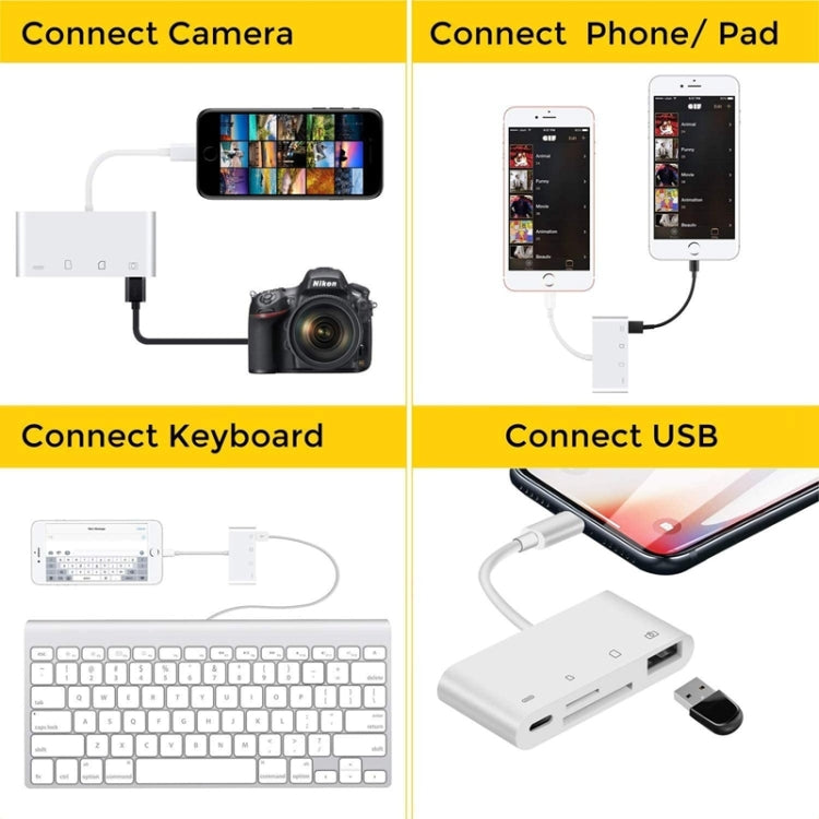 ZS-S1827 การ์ด SD 4 ใน 1 การ์ด TF การชาร์จ 8 พิน อินเตอร์เฟส USB ถึง 8 พินอินเตอร์เฟสกล้องอะแดปเตอร์อ่านรองรับระบบ iOS ทั้งหมด