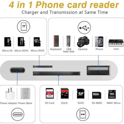 ZS-S1827 การ์ด SD 4 ใน 1 การ์ด TF การชาร์จ 8 พิน อินเตอร์เฟส USB ถึง 8 พินอินเตอร์เฟสกล้องอะแดปเตอร์อ่านรองรับระบบ iOS ทั้งหมด