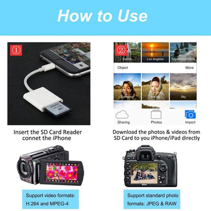 ZS-KL21810 8 Pin to SD Card Camera Card Reader Adapter รองรับระบบ iOS ทั้งหมด, SD Card Slot