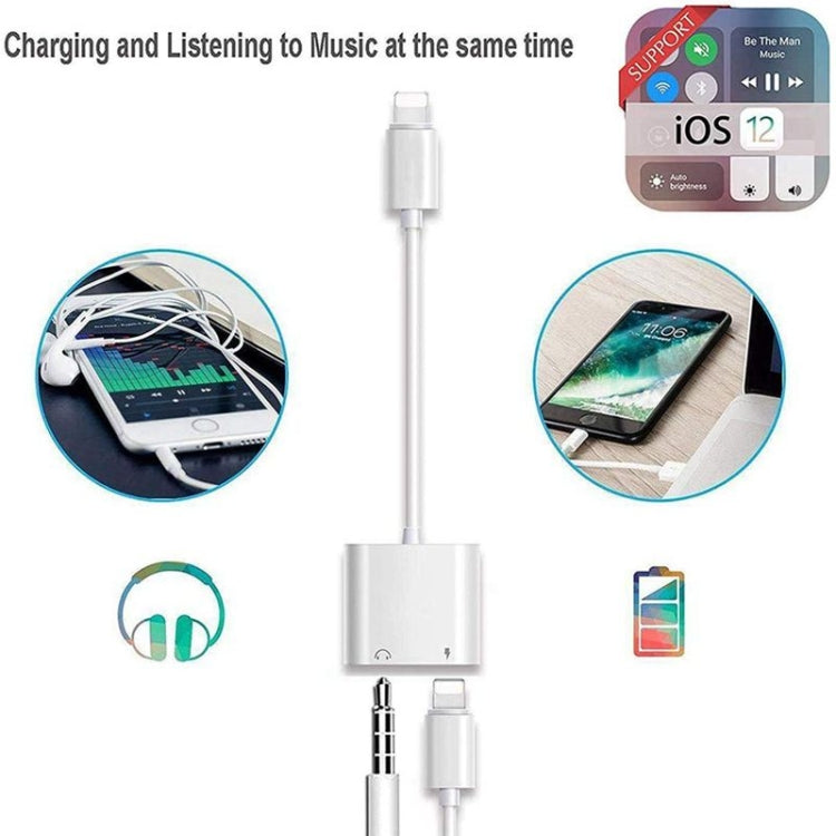 ZS-KL21804 2 in 1 8 Pin to 3.5mm Audio + 8 Pin Charging Interface, อะแดปเตอร์หูฟัง, เหมาะสำหรับระบบ IOS ทั้งหมด, 8 Pin + 3.5mm