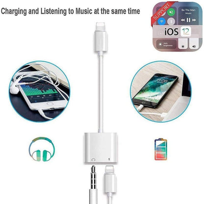 ZS-KL21804 2 in 1 8 Pin to 3.5mm Audio + 8 Pin Charging Interface, อะแดปเตอร์หูฟัง, เหมาะสำหรับระบบ IOS ทั้งหมด, 8 Pin + 3.5mm