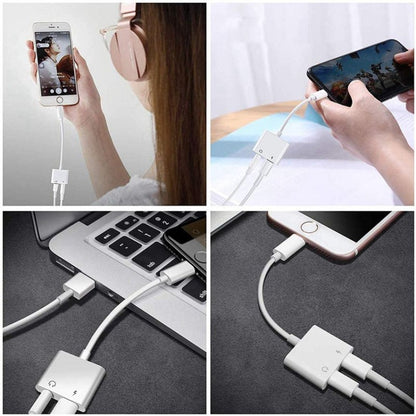 ZS-KL21804 2 in 1 8 Pin to 3.5mm Audio + 8 Pin Charging Interface, อะแดปเตอร์หูฟัง, เหมาะสำหรับระบบ IOS ทั้งหมด, 8 Pin + 3.5mm