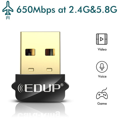 EDUP EP-AC1651 USB WIFI Adapter 650Mbps Dual Band 5G/2.4GHz การ์ดเครือข่ายไร้สายภายนอก WiFi Dongle สำหรับแล็ปท็อป Windows MacOS