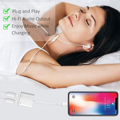 ZS-S1802 2 in 1 8 Pin Male ถึง 8 Pin Charging + 8 Pin Audio Female Connector อะแดปเตอร์หูฟัง, รองรับการโทรและควบคุมสาย, เข้ากันได้กับระบบ IOS ทั้งหมด