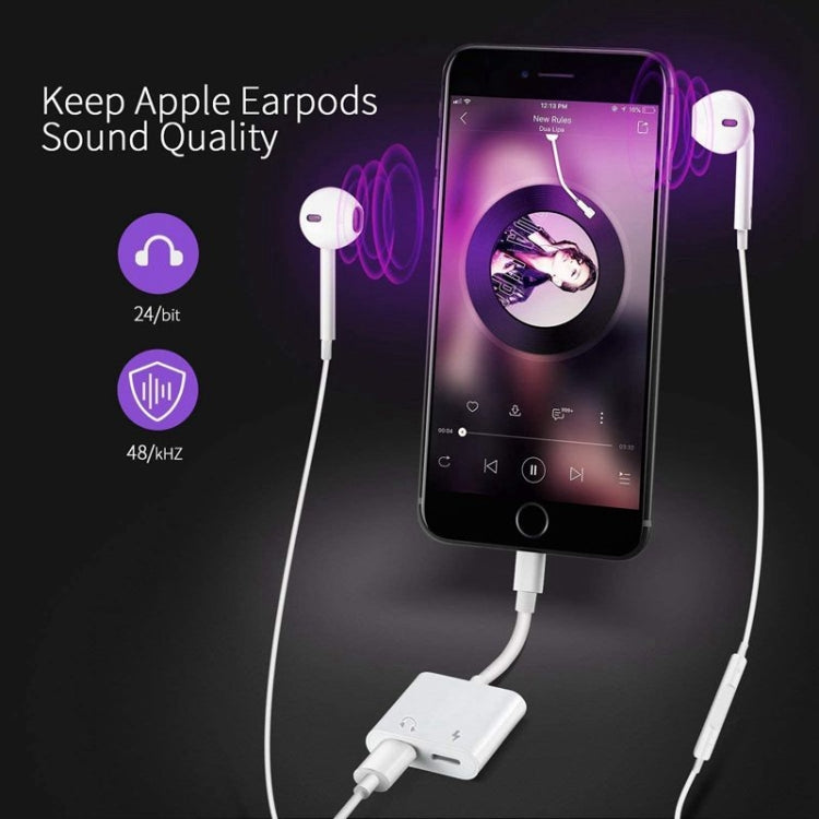 ZS-S1802 2 in 1 8 Pin Male ถึง 8 Pin Charging + 8 Pin Audio Female Connector อะแดปเตอร์หูฟัง, รองรับการโทรและควบคุมสาย, เข้ากันได้กับระบบ IOS ทั้งหมด