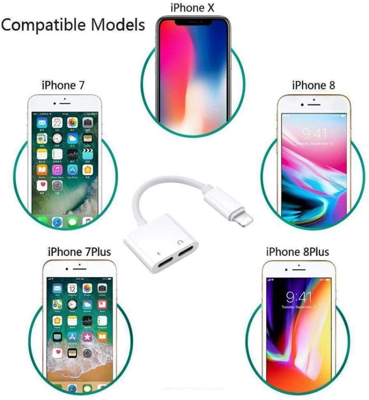 ZS-S1802 2 in 1 8 Pin Male ถึง 8 Pin Charging + 8 Pin Audio Female Connector อะแดปเตอร์หูฟัง, รองรับการโทรและควบคุมสาย, เข้ากันได้กับระบบ IOS ทั้งหมด