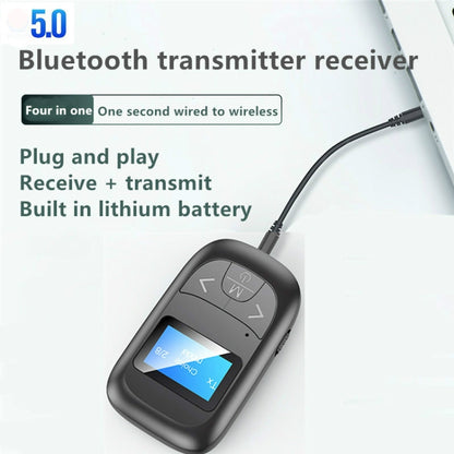 T14 อะแดปเตอร์บลูทูธ 2 ใน 1 รถแฮนด์ฟรีเครื่องรับสัญญาณบลูทูธพร้อมจอแสดงผลดิจิตอล LCD, T14