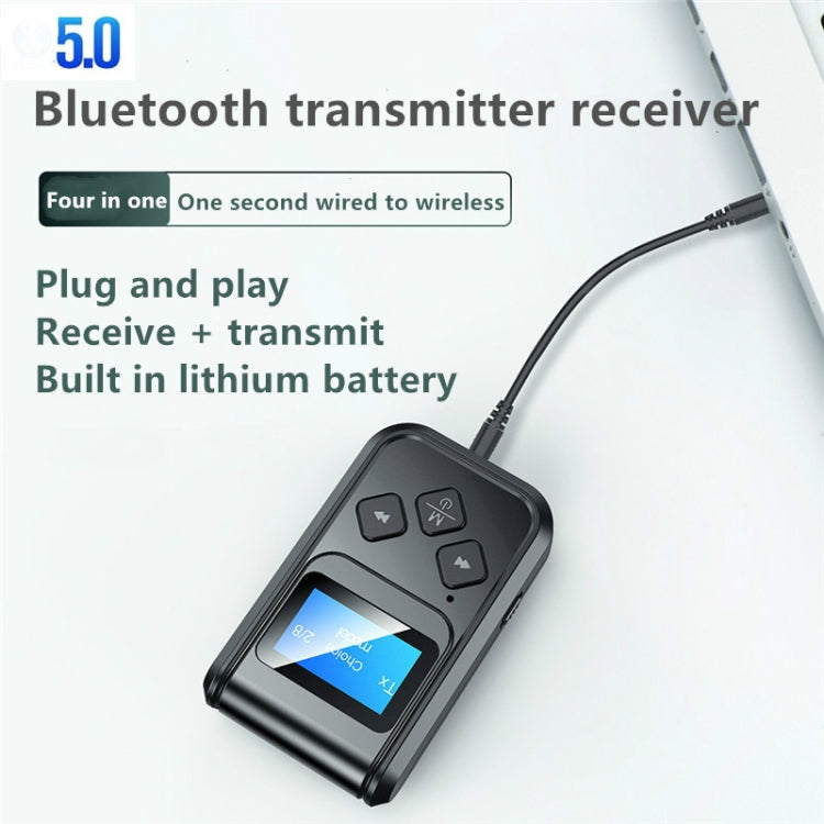 T15 2 in 1 Bluetooth 5.0 เครื่องรับส่งสัญญาณเพลงพร้อมหน้าจอ, T15