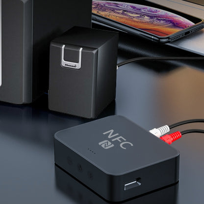 R6 NFC Bluetooth 5.0 เครื่องรับสัญญาณเพลงบนเดสก์ท็อปตัวรับสัญญาณ Bluetooth รองรับการ์ด TF