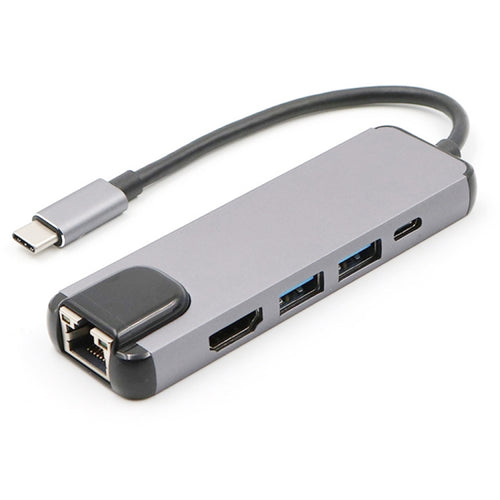USB-C/Type-C เป็น HD 4K HDMI + RJ45 + USB 3.0 + USB 2.0 + PD 5 in 1 HUB Converter, 5 in 1