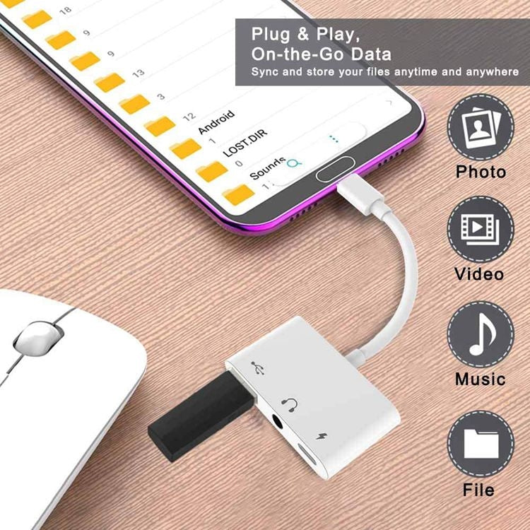 อะแดปเตอร์ USB-C OTG 3 ใน 1 พร้อมแจ็คหูฟังขนาด 3.5 มม. ใช้งานได้กับ iPad Pro และโทรศัพท์แจ็ค Type-C, 3 in 1
