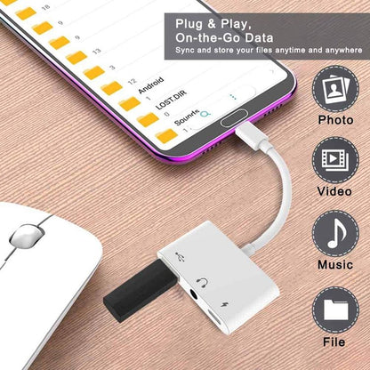อะแดปเตอร์ USB-C OTG 3 ใน 1 พร้อมแจ็คหูฟังขนาด 3.5 มม. ใช้งานได้กับ iPad Pro และโทรศัพท์แจ็ค Type-C, 3 in 1
